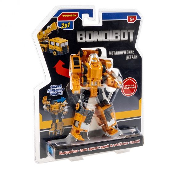 Трансформер "BONDIBOT 2 в 1", робот - автокран, с металлическими деталями, желтый, собери большого робота 5в1 Bondibon - BONDIBON