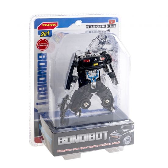 Трансформер "BONDIBOT 2 в 1", робот - автомобиль, с металлическими деталями, чёрный, собери большого робота 5в1 Bondibon - BONDIBON