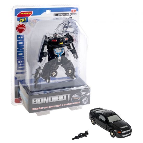 Трансформер "BONDIBOT 2 в 1", робот - автомобиль, с металлическими деталями, чёрный, собери большого робота 5в1 Bondibon - BONDIBON