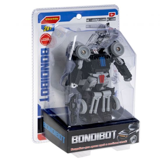 Трансформер "BONDIBOT 2 в 1", робот - внедорожник с металлическими деталями, чёрный, собери большого робота 5в1 Bondibon - BONDIBON