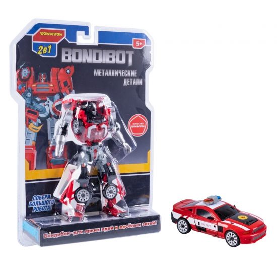 Трансформер "BONDIBOT 2 в 1" робот - пожарная машина, металлические детали, красный, собери большого робота 5в1 Bondibon - BONDIBON