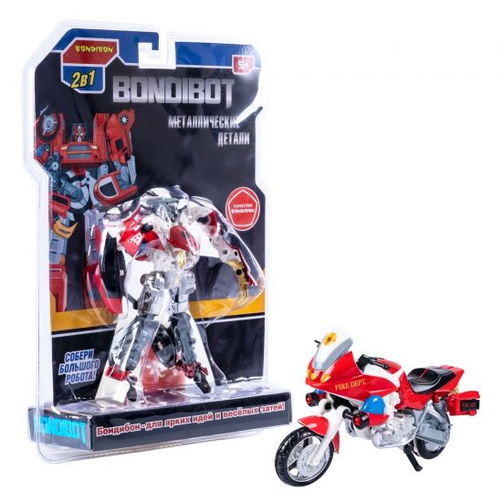 Трансформер "BONDIBOT 2 в 1", робот - мотоцикл, с металлическими деталями, красный, собери большого робота 5в1 Bondibon - BONDIBON