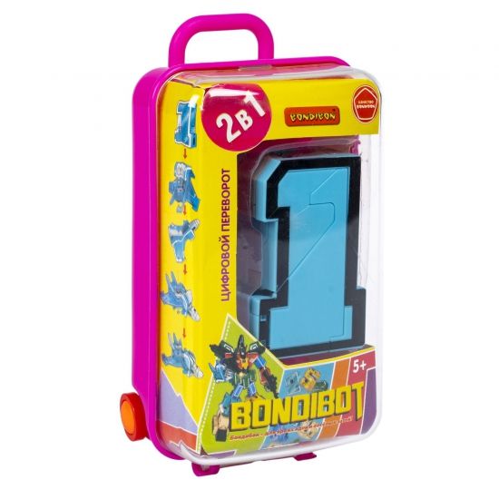 Трансформер "ЦИФРОВОЙ ПЕРЕВОРОТ 2в1", голубой самолет- цифра 1, розовый бокс, собери большого робота, BONDIBOT Bondibon - BONDIBON