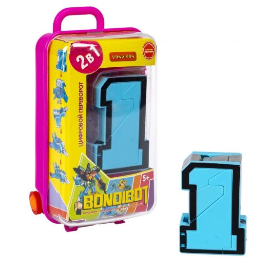 Трансформер "ЦИФРОВОЙ ПЕРЕВОРОТ 2в1", голубой самолет- цифра 1, розовый бокс, собери большого робота, BONDIBOT Bondibon - BONDIBON