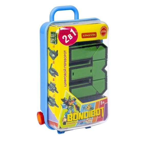 Трансформер "ЦИФРОВОЙ ПЕРЕВОРОТ", зелёный космический корабль-3, голубой бокс, собери большого робота, BONDIBOT Bondibon - BONDIBON