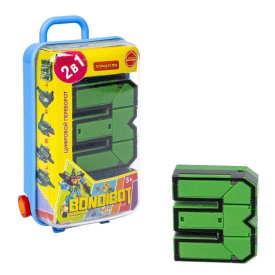Трансформер "ЦИФРОВОЙ ПЕРЕВОРОТ", зелёный космический корабль-3, голубой бокс, собери большого робота, BONDIBOT Bondibon - BONDIBON