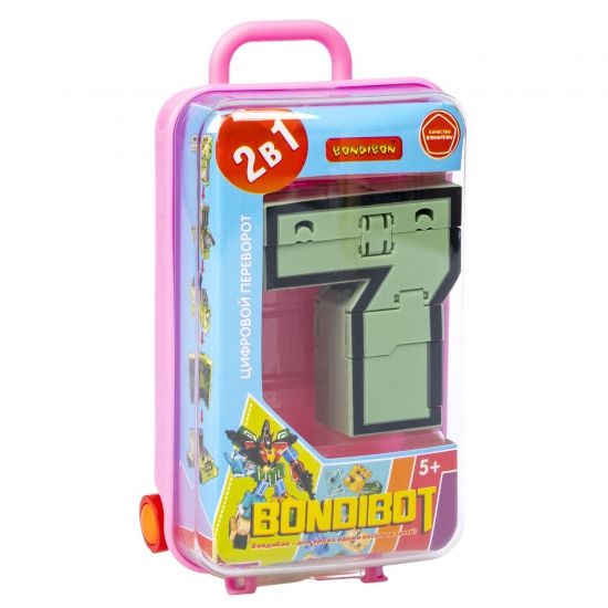 Трансформер "ЦИФРОВОЙ ПЕРЕВОРОТ 2в1", зеленая машина- цифра 7, розовый бокс, собери большого робота, BONDIBOT Bondibon - BONDIBON