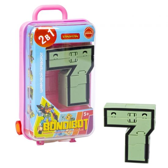 Трансформер "ЦИФРОВОЙ ПЕРЕВОРОТ 2в1", зеленая машина- цифра 7, розовый бокс, собери большого робота, BONDIBOT Bondibon - BONDIBON