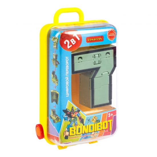 Трансформер "ЦИФРОВОЙ ПЕРЕВОРОТ 2в1", зеленая машина- цифра 7, жёлтый бокс, собери большого робота, BONDIBOT Bondibon - BONDIBON