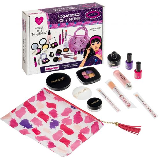 Игровой набор "Модница. Косметичка как у мамы" сумочка-кошелёк и 10 пластиковых аксессуаров Eva Moda BONDIBON - BONDIBON