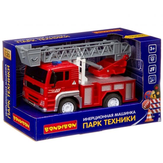 Машинки со световыми и звуковыми эффектами Bondibon «ПАРК ТЕХНИКИ», пожарный кран, BOX 24х12х15,5 - BONDIBON