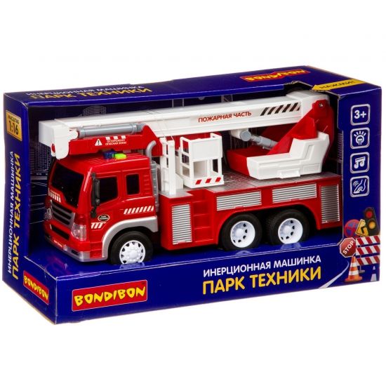 Инерционная машинка Bondibon "Парк техники" Пожарная со светом и звуком 27,5 см - BONDIBON