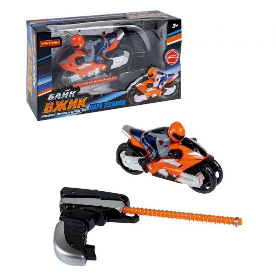 Мотоцикл с запускным устройством "БАЙК ВЖИК", оранжевый, Парк Техники Bondibon - BONDIBON