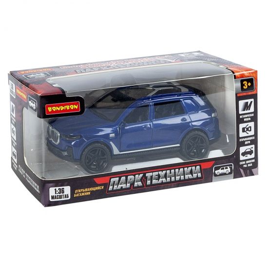 Машина инерционная металлическая "КРОССОВЕР" открываются двери и багажник, М1:36, синий, Парк Техники Bondibon - BONDIBON