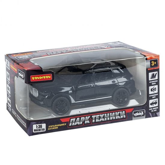 Машина инерционная металлическая "КРОССОВЕР" открываются двери и багажник, М1:36, черный, Парк Техники Bondibon - BONDIBON