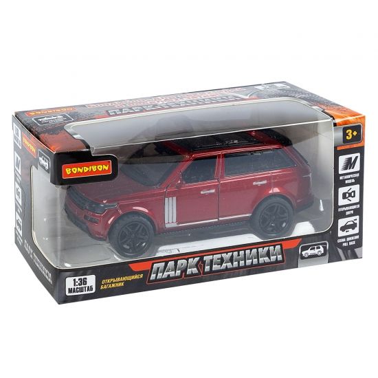 Машина инерционная металлическая "ВНЕДОРОЖНИК" открываются двери и багажник, М1:36, бордовый, Парк Техники Bondibon - BONDIBON
