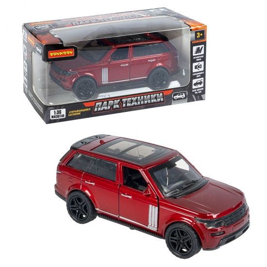 Машина инерционная металлическая "ВНЕДОРОЖНИК" открываются двери и багажник, М1:36, бордовый, Парк Техники Bondibon - BONDIBON