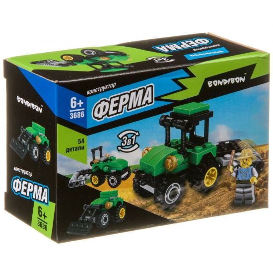 Конструктор Bondibon 3 в 1 Ферма Трактор 54 дет. - BONDIBON