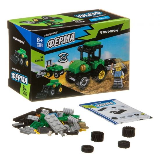 Конструктор Bondibon 3 в 1 Ферма Трактор 54 дет. - BONDIBON