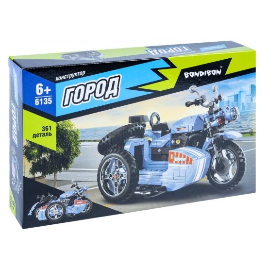 Конструктор "МОТОЦИКЛ С КОЛЯСКОЙ" 361 деталь, синий, Город Bondibon - BONDIBON