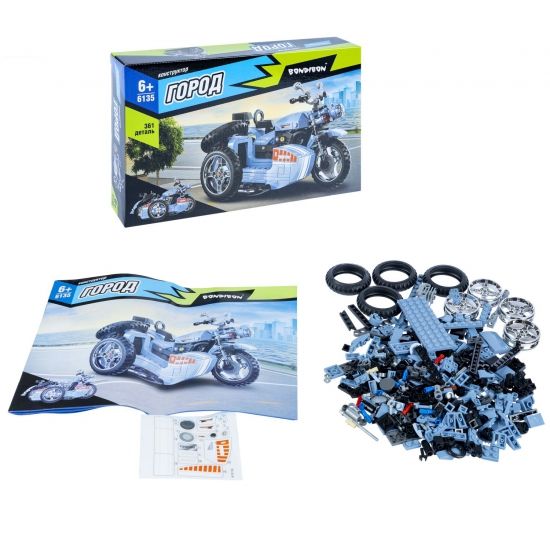 Конструктор "МОТОЦИКЛ С КОЛЯСКОЙ" 361 деталь, синий, Город Bondibon - BONDIBON