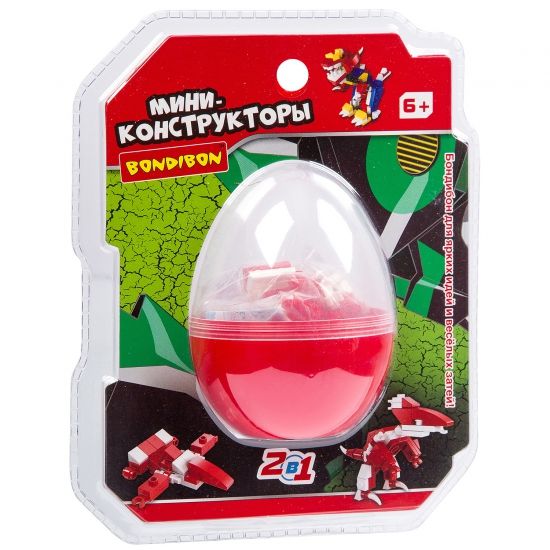 Мини-конструктор в красном яйце Bondibon 2 в 1 "Динозавр" 51 дет. - BONDIBON