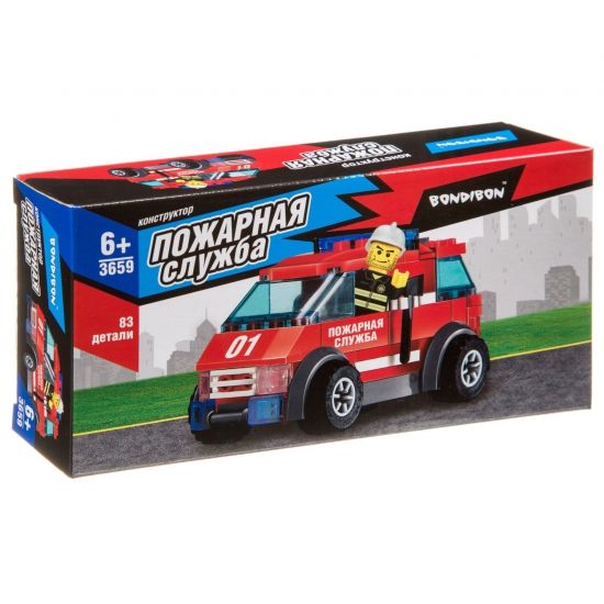 Конструктор Bondibon Пожарная Служба 3659, Машина 83 детали - BONDIBON