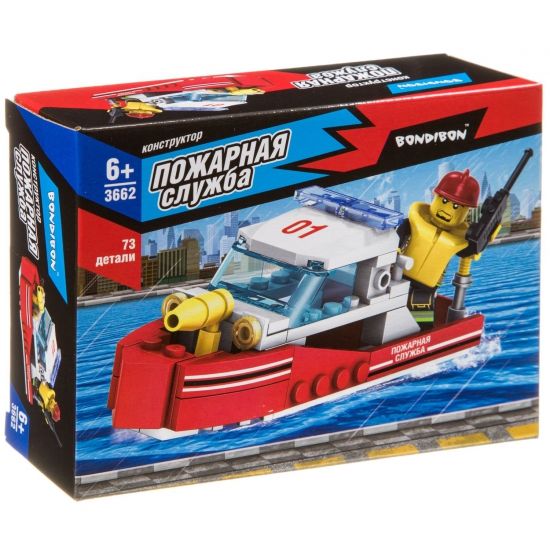 Конструктор Bondibon Пожарная Служба 3662, Катер 73 детали - BONDIBON