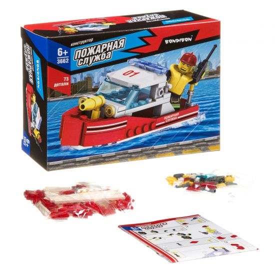 Конструктор Bondibon Пожарная Служба 3662, Катер 73 детали - BONDIBON