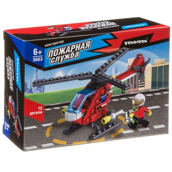 Конструктор Bondibon Пожарная Служба 3663, Вертолет 72 детали - BONDIBON