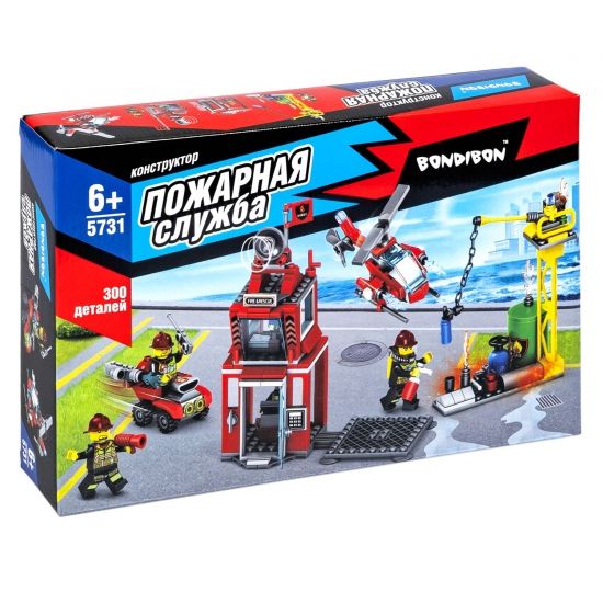 Конструктор "КОМАНДА СПАСАТЕЛЕЙ", 300 деталей, набор человечков, Пожарная Служба, Bondibon - BONDIBON