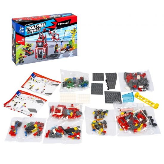 Конструктор "КОМАНДА СПАСАТЕЛЕЙ", 300 деталей, набор человечков, Пожарная Служба, Bondibon - BONDIBON