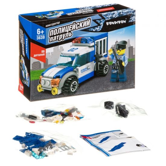 Конструктор Bondibon Полицейский Патруль 3639 Машина 86 деталей - BONDIBON