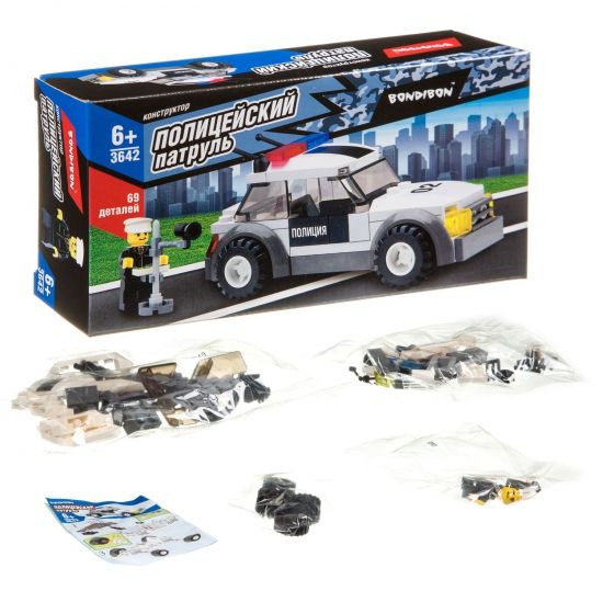 Конструктор Bondibon Полицейский Патруль 3642 Машина 69 деталей - BONDIBON