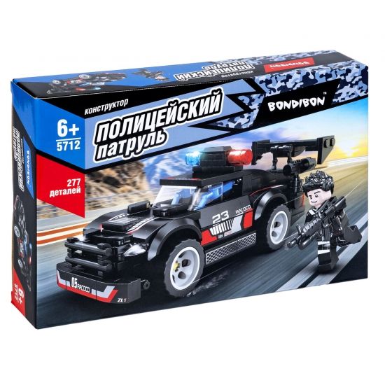 Конструктор "МАШИНА", 277 деталей, человечек с автоматом, Полицейский Патруль, Bondibon - BONDIBON