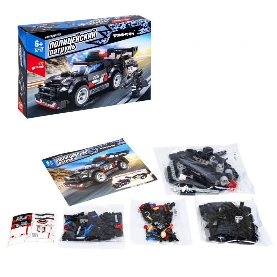 Конструктор "МАШИНА", 277 деталей, человечек с автоматом, Полицейский Патруль, Bondibon - BONDIBON