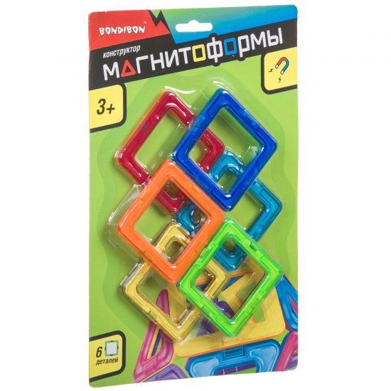 Конструктор магнитный, 6 квадратов - BONDIBON