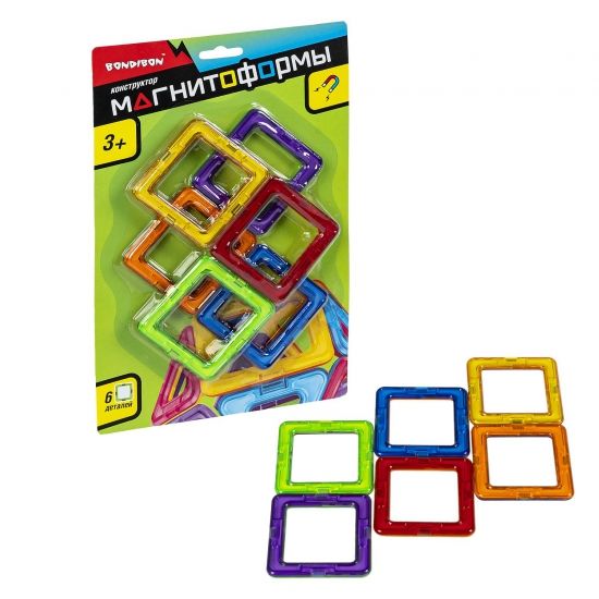 Конструктор магнитный, 6 квадратов - BONDIBON