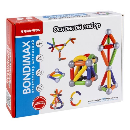 Магнитный конструктор "BONDIMAX" основной набор, 30 деталей, Bondibon - BONDIBON