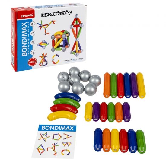 Магнитный конструктор "BONDIMAX" основной набор, 30 деталей, Bondibon - BONDIBON