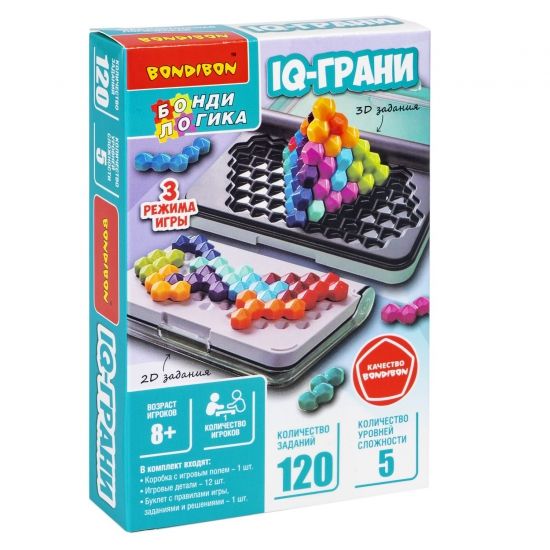 Игра настольная логическая "IQ-ГРАНИ", компактная головоломка БондиЛогика Bondibon - BONDIBON