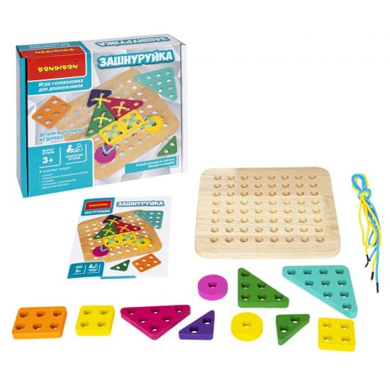 Игра-головоломка из дерева "ЗАШНУРУЙКА" БондиЛогика Bondibon - BONDIBON