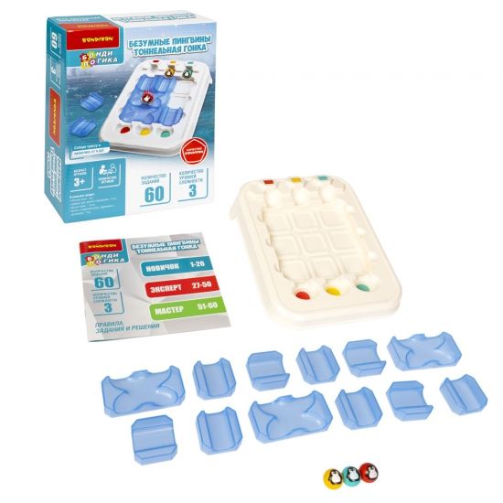 Настольная логическая игра "БЕЗУМНЫЕ ПИНГВИНЫ. ТОННЕЛЬНАЯ ГОНКА" БондиЛогика Bondibon - BONDIBON