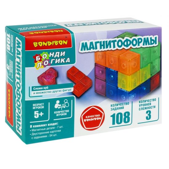 Настольная логическая игра- головоломка "МАГНИТОФОРМЫ" с 3D заданиями БондиЛогика Bondibon - BONDIBON