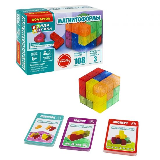 Настольная логическая игра- головоломка "МАГНИТОФОРМЫ" с 3D заданиями БондиЛогика Bondibon - BONDIBON