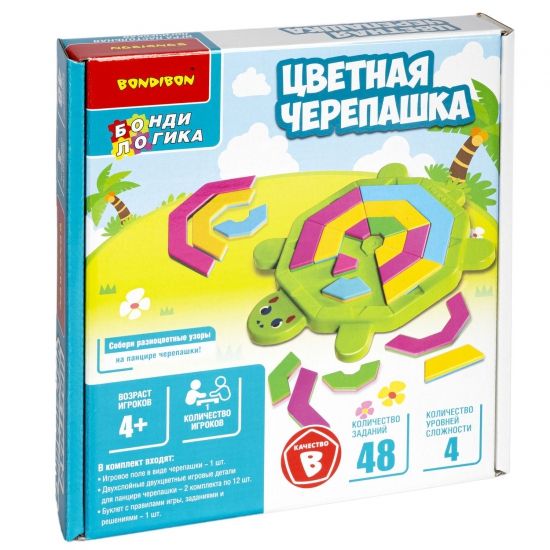 Настольная логическая игра-головоломка "ЦВЕТНАЯ ЧЕРЕПАШКА" БондиЛогика Bondibon - BONDIBON