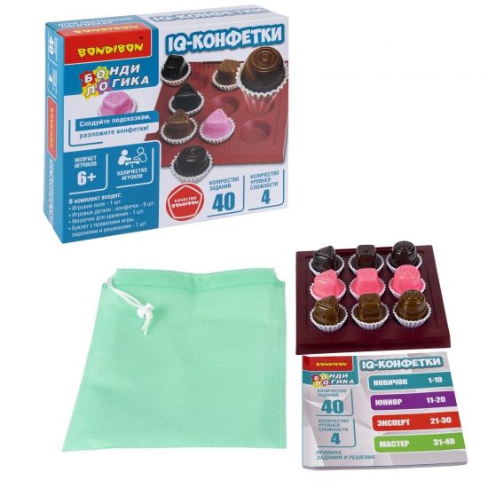 Игра настольная логическая "IQ-КОНФЕТКИ", компактная головоломка БондиЛогика Bondibon - BONDIBON