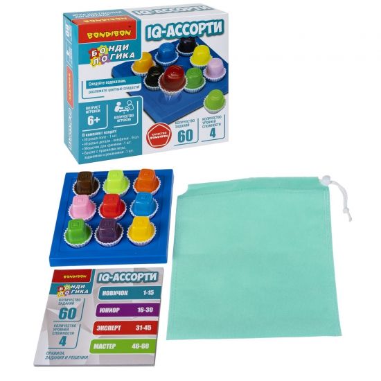 Игра настольная логическая "IQ-СЛАДОСТИ", квадратные конфеты, компактная головоломка, БондиЛогика Bondibon - BONDIBON