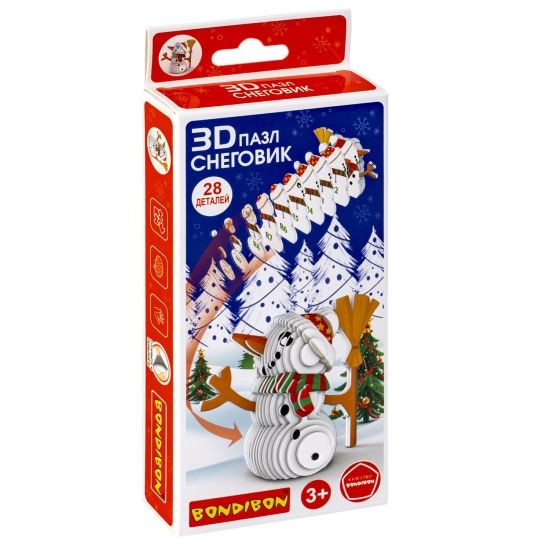 Набор для творчества "СНЕГОВИК" новогодний 3D пазл Bondibon - BONDIBON