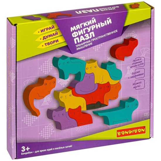 Пазл "КОШКИ И МЫШЬ" мягкий фигурный Играй Думай Твори Bondibon - BONDIBON